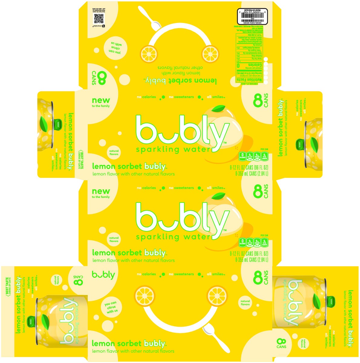 slide 6 of 10, bubly Sparkling Water Lemon Sorbet , Pack of 8 - 8 ct, 8 ct