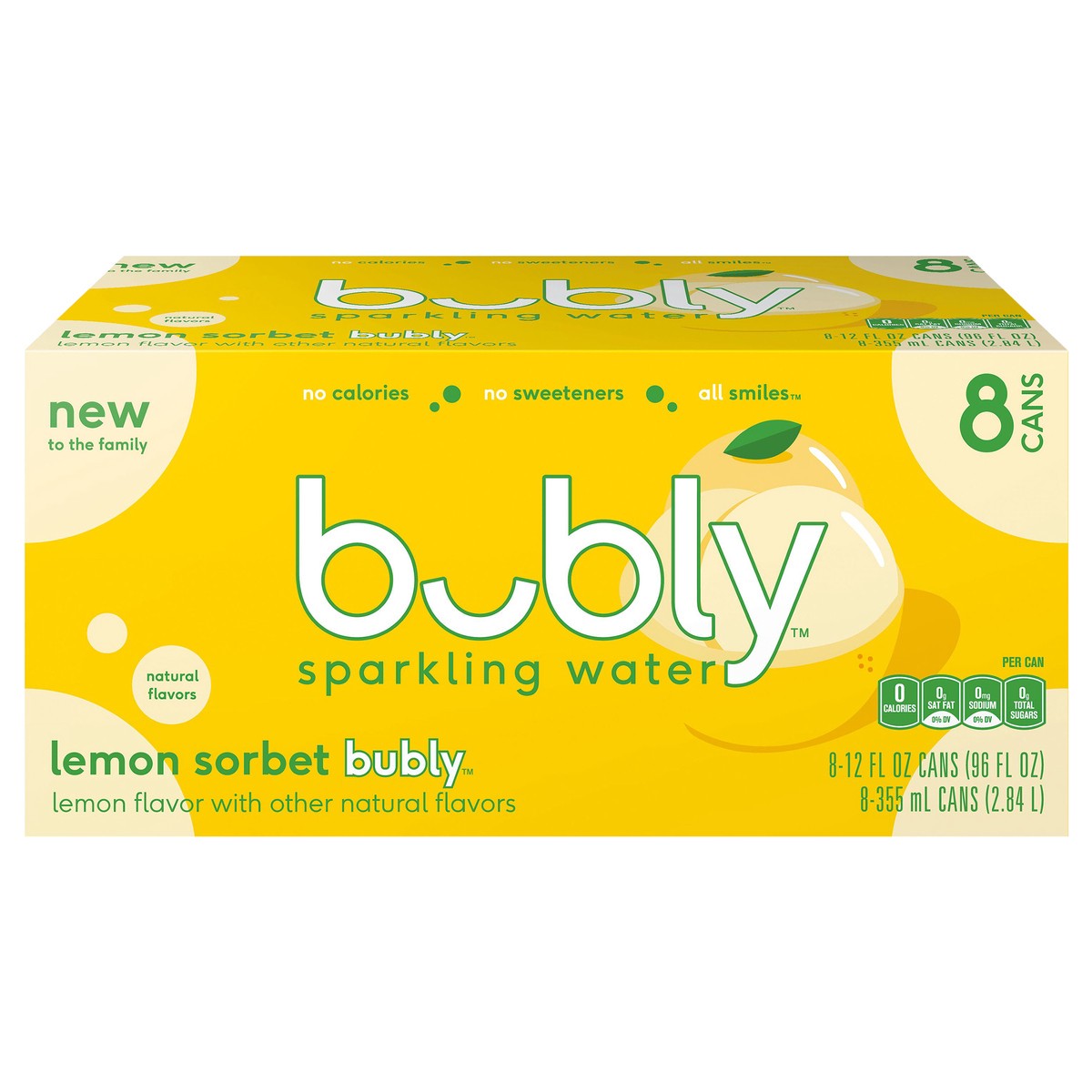 slide 1 of 10, bubly Sparkling Water Lemon Sorbet , Pack of 8 - 8 ct, 8 ct