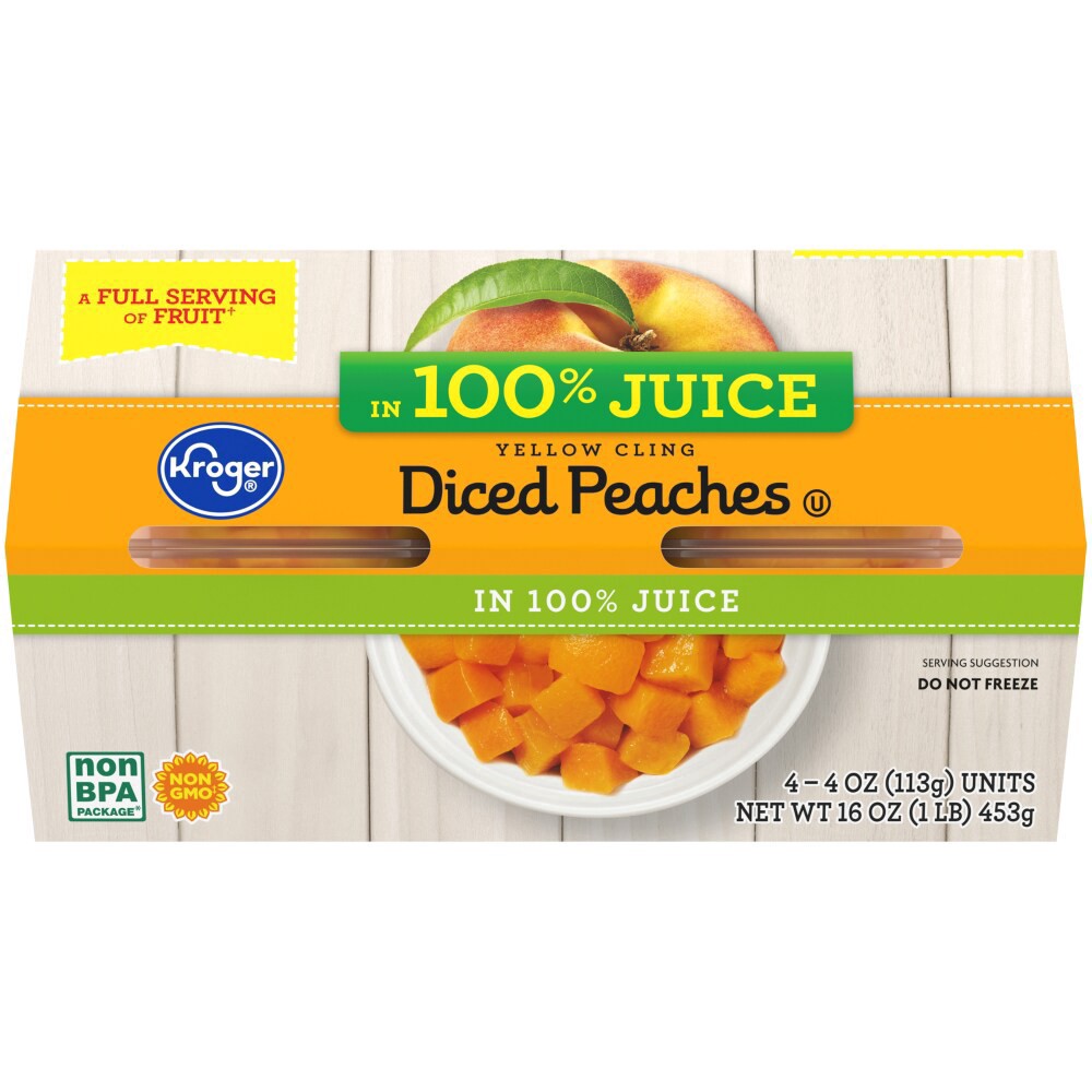 slide 2 of 4, Kroger Yellow Cling Diced Peach Cups, 4 ct; 4 oz