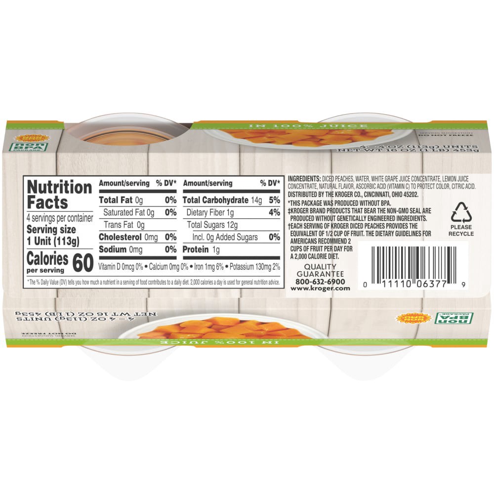 slide 4 of 4, Kroger Yellow Cling Diced Peach Cups, 4 ct; 4 oz