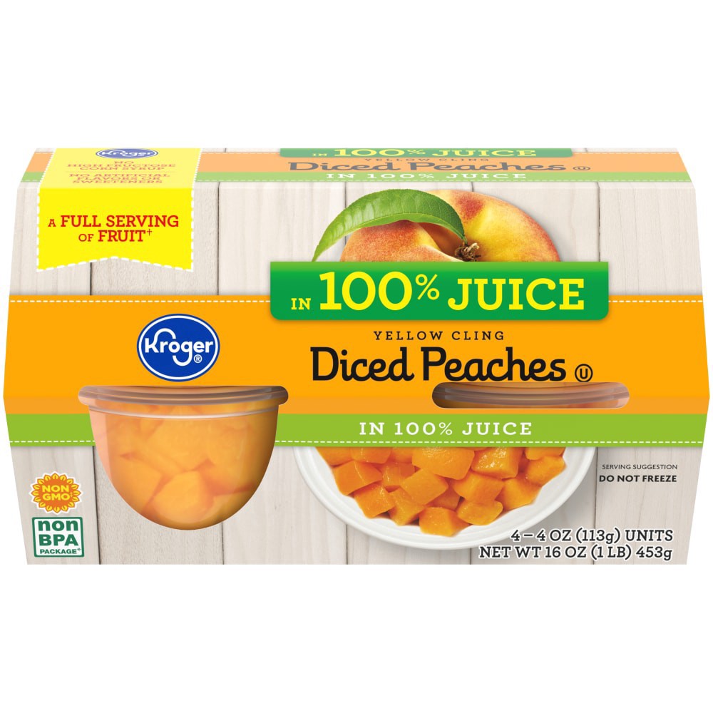 slide 1 of 4, Kroger Yellow Cling Diced Peach Cups, 4 ct; 4 oz