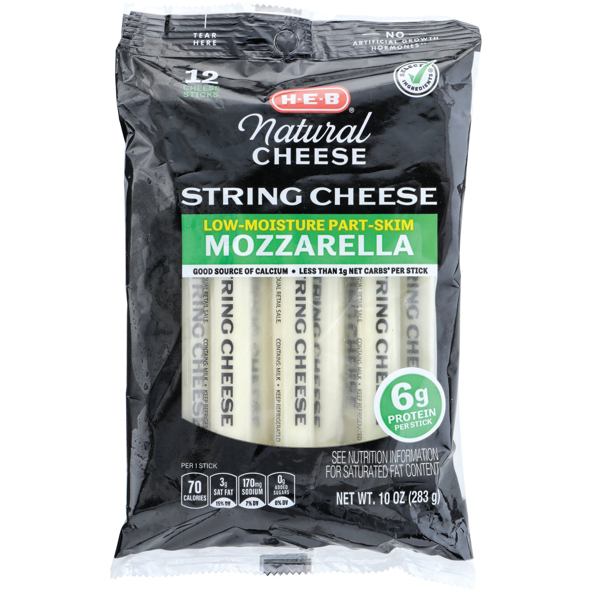 slide 1 of 1, H-E-B Low Moisture Part-Skim Mozzarella String Cheese, 12 ct, 10 oz