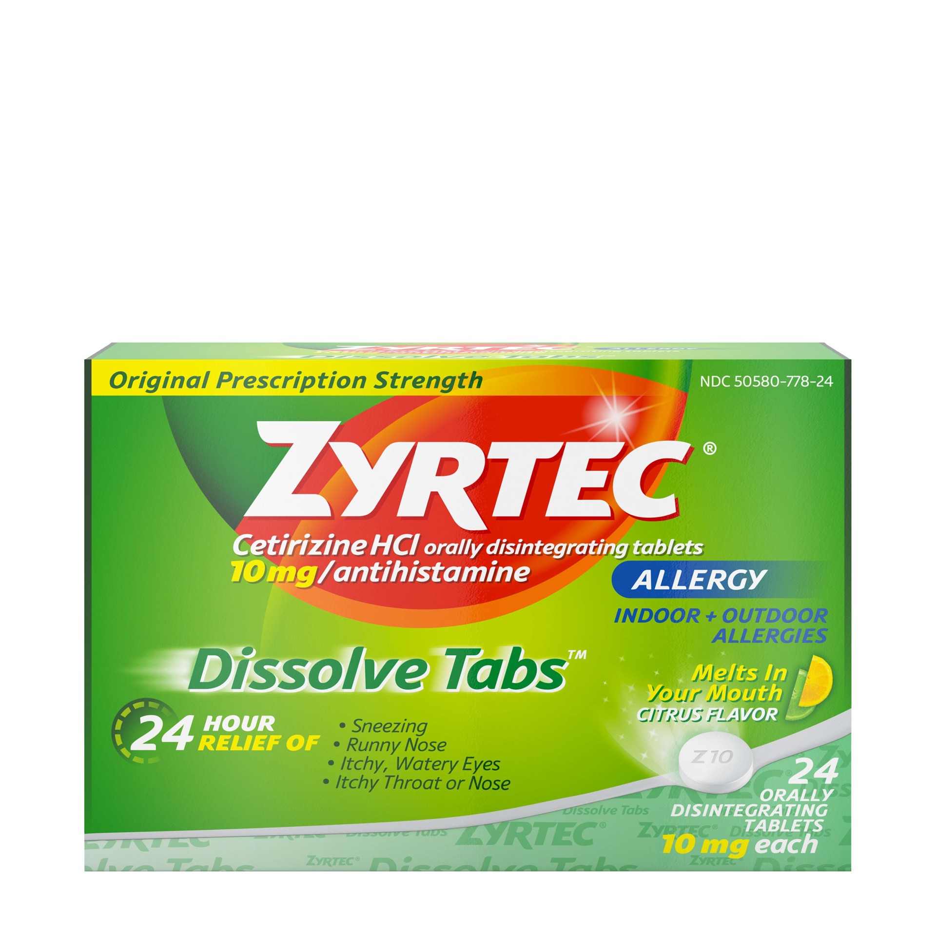 slide 3 of 5, Zyrtec Original Prescription Strength 10 mg Dissolve Tabs Citrus Flavor Allergy 24 ea, 24 ct