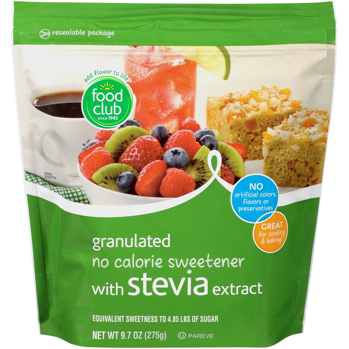 slide 1 of 10, Food Club Granulated Stevia Extract No Calorie Sweetener, 9.7 oz