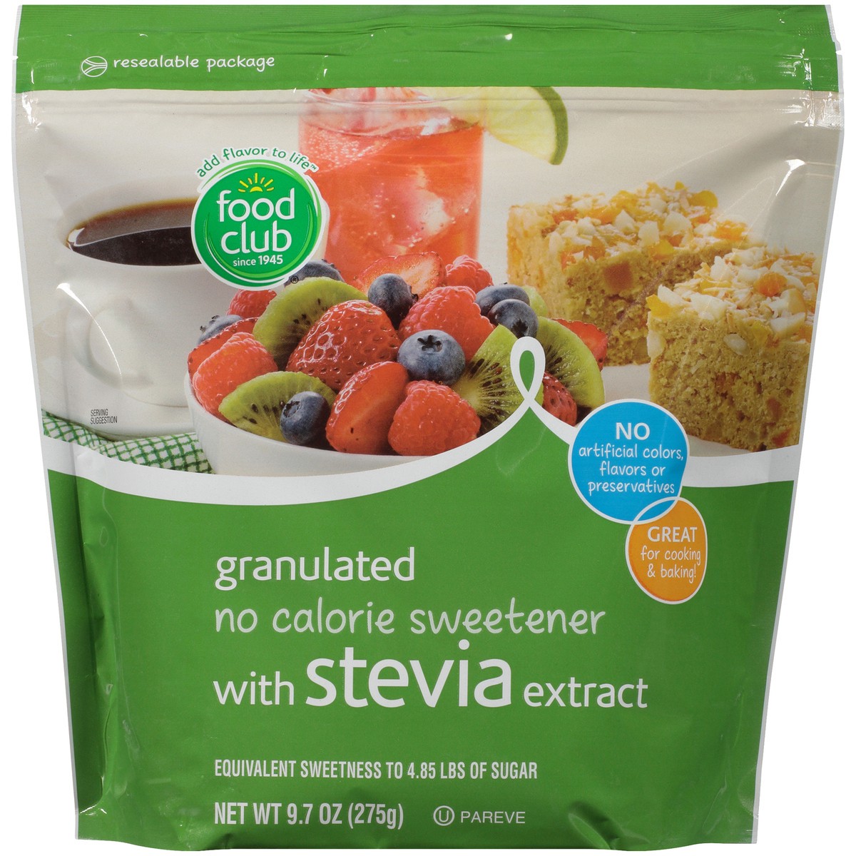 slide 9 of 10, Food Club Granulated Stevia Extract No Calorie Sweetener, 9.7 oz