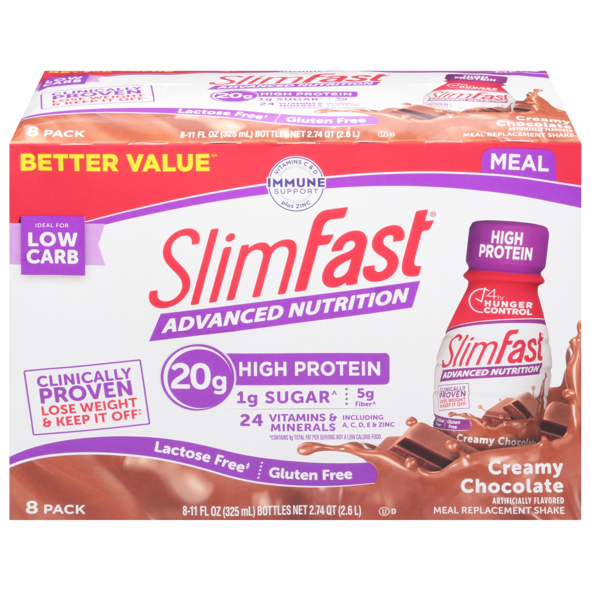 slide 1 of 9, SlimFast Advanced Nutrition Creamy Chocolate Meal Replacement Shake 8 - 11 fl oz Bottles, 8 ct