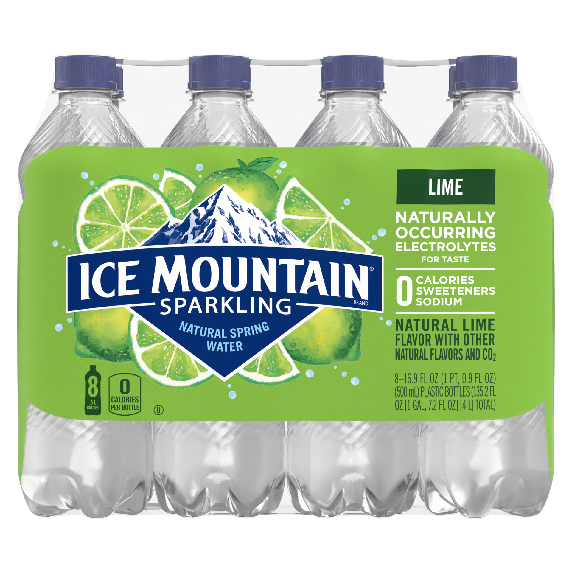 slide 2 of 5, Ice Mountain Sparkling Water, Zesty Lime, 16.9 oz. Bottles (8 Count), 16.9 fl oz