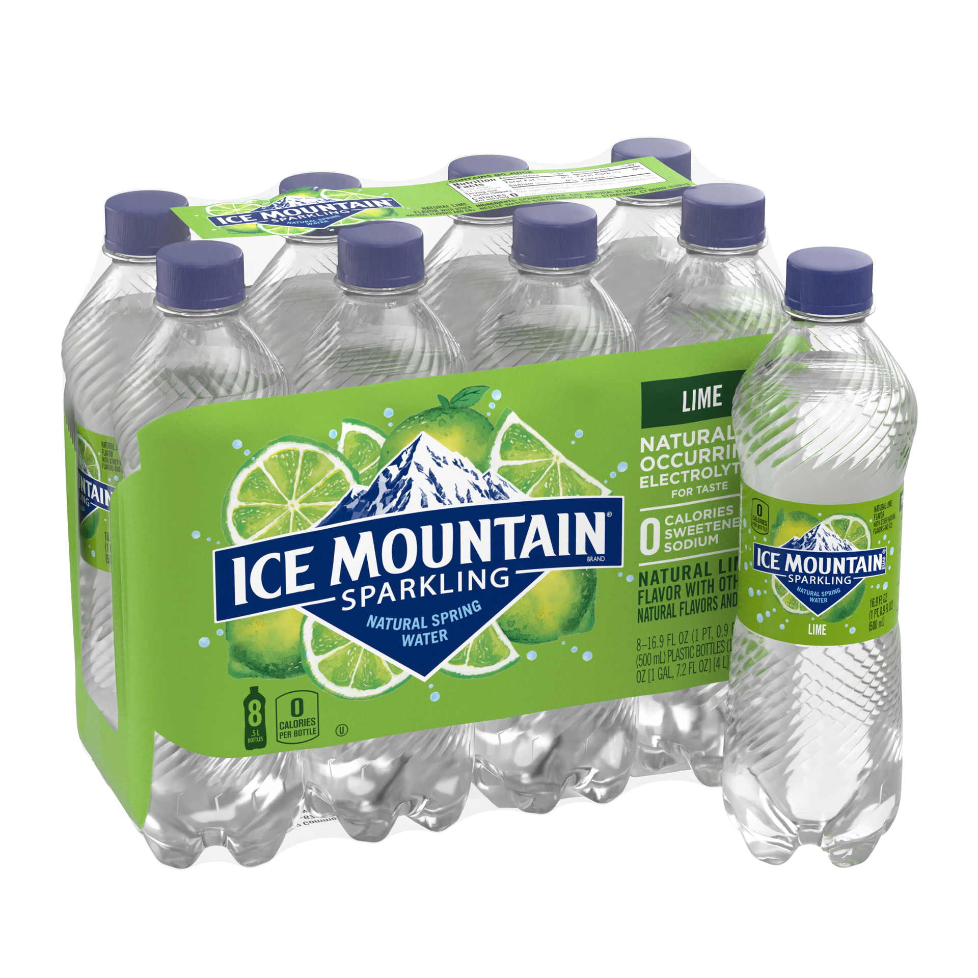 slide 5 of 5, Ice Mountain Sparkling Water, Zesty Lime, 16.9 oz. Bottles (8 Count), 16.9 fl oz