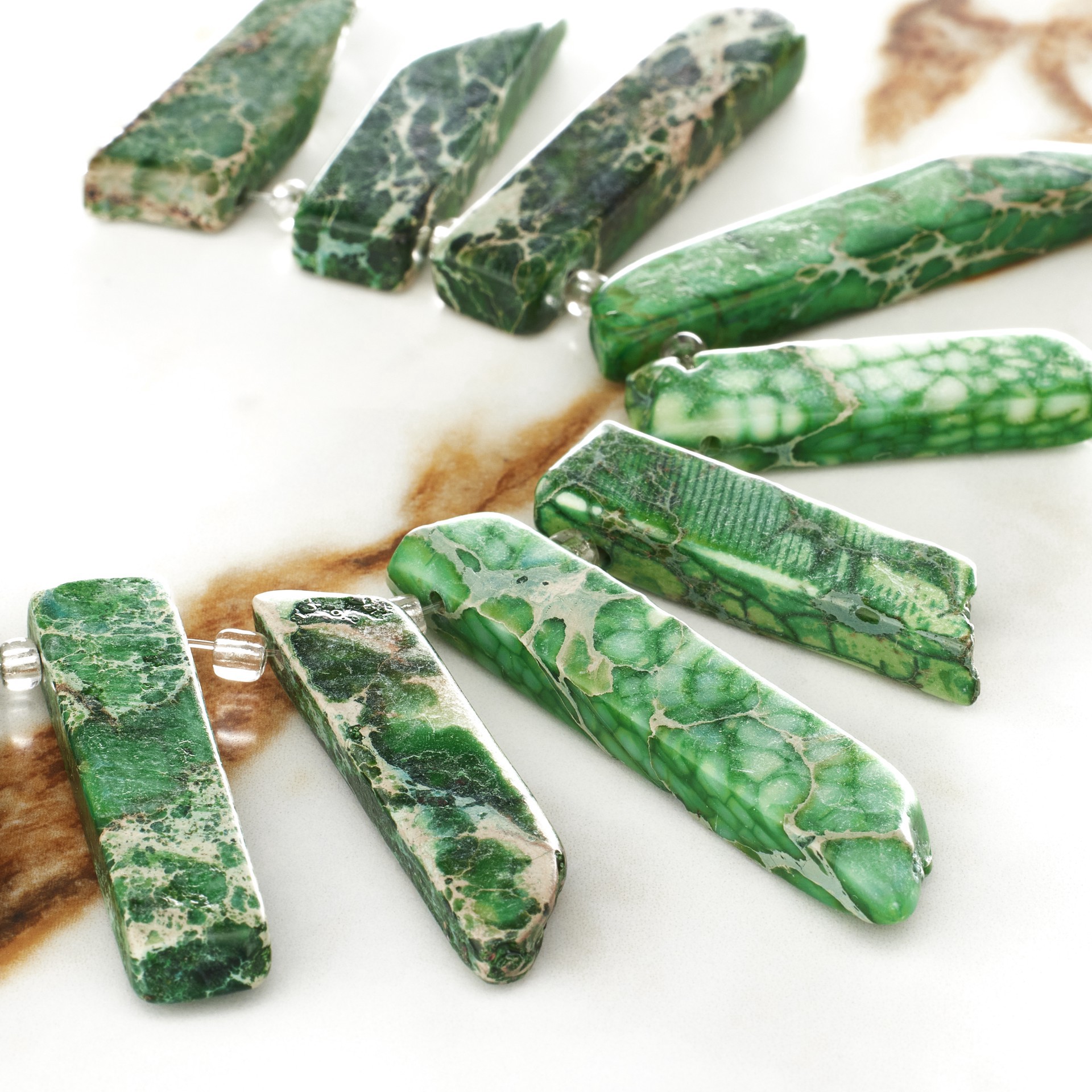 slide 3 of 3, Green Dyed Imperial Jasper Stick Beads By Bead Landing, 22mm-40mm