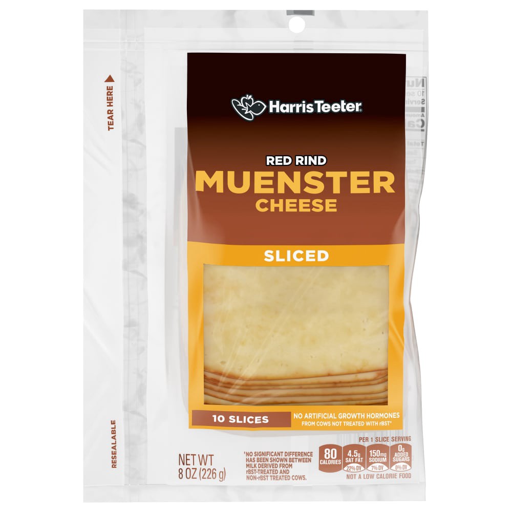 slide 1 of 2, Harris Teeter Sliced Muenster Cheese, 8 oz