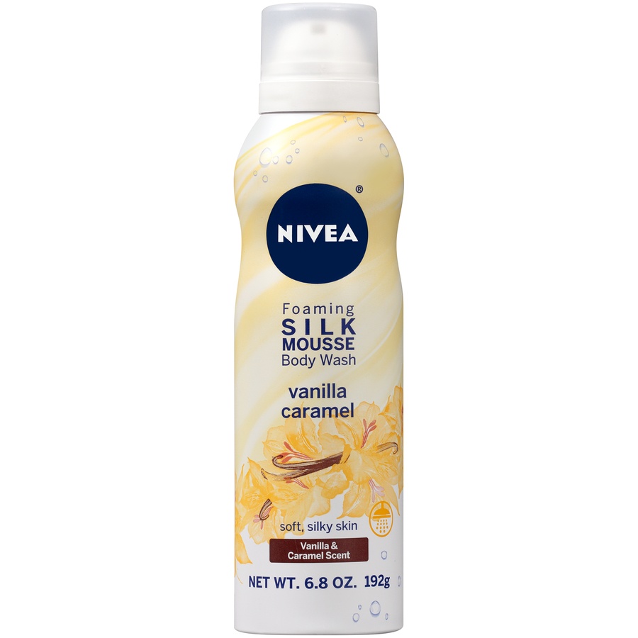 slide 1 of 1, Nivea Vanilla Caramel Foaming Silk Mousse Body Wash, 6.8 oz