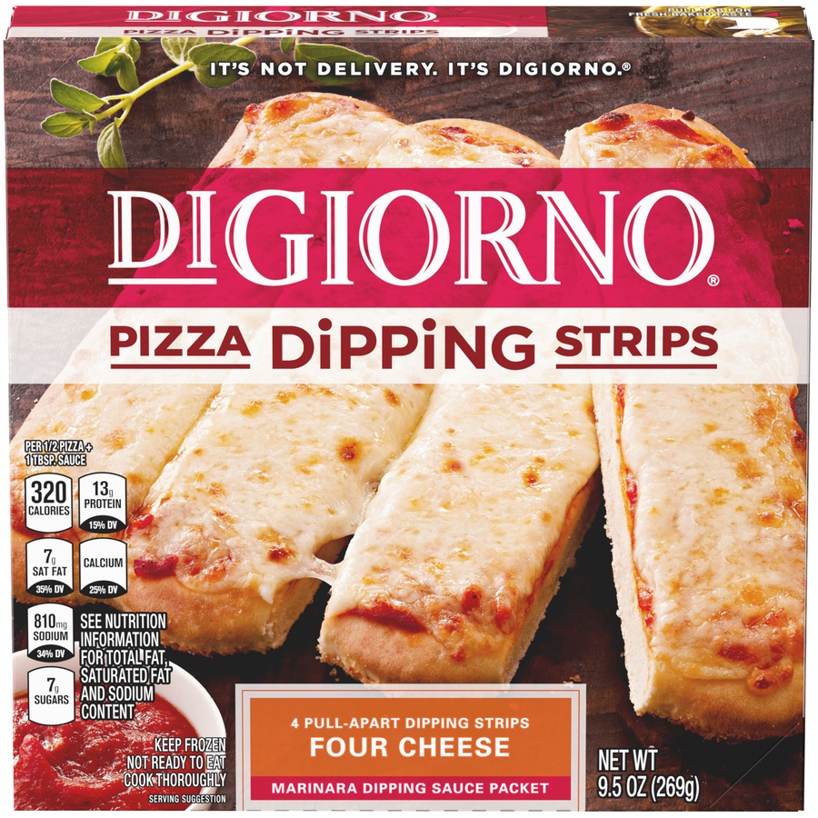 slide 1 of 8, DiGiorno Four Cheese Pizza Dipping Strips, 8.6 oz