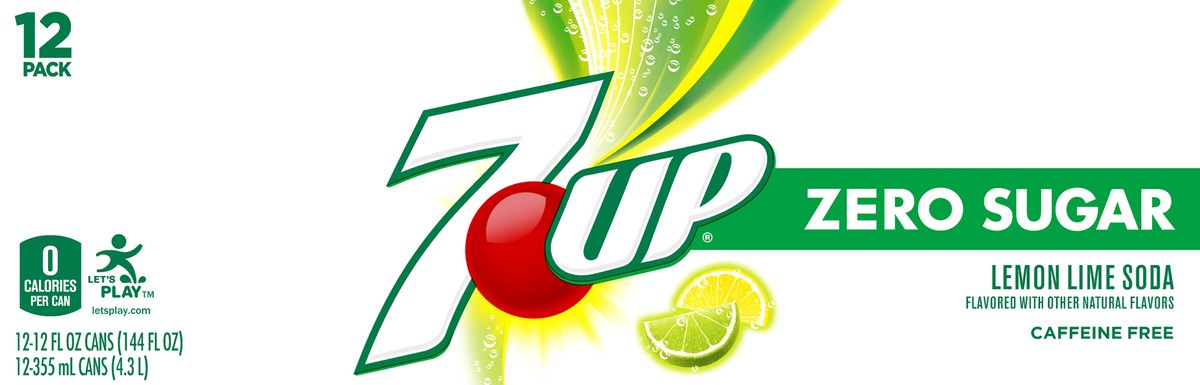 slide 2 of 7, 7-Up 12 Pack Zero Sugar Caffeine Free Lemon Lime Flavored Soda 12-12 fl oz Can - 12 ct; 12 fl oz, 12 ct; 12 fl oz