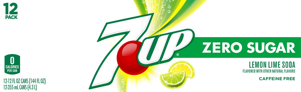slide 7 of 7, 7UP Zero Sugar Lemon Lime Soda, 12 fl oz cans, 12 pack, 12 ct; 12 fl oz
