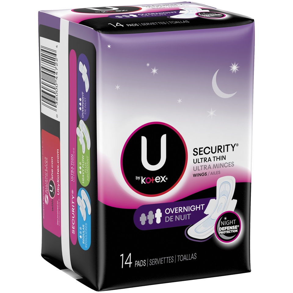 slide 2 of 3, U By Kotex Security Overnight Unscented Ultra Thin Pads With Wings, 14 ct