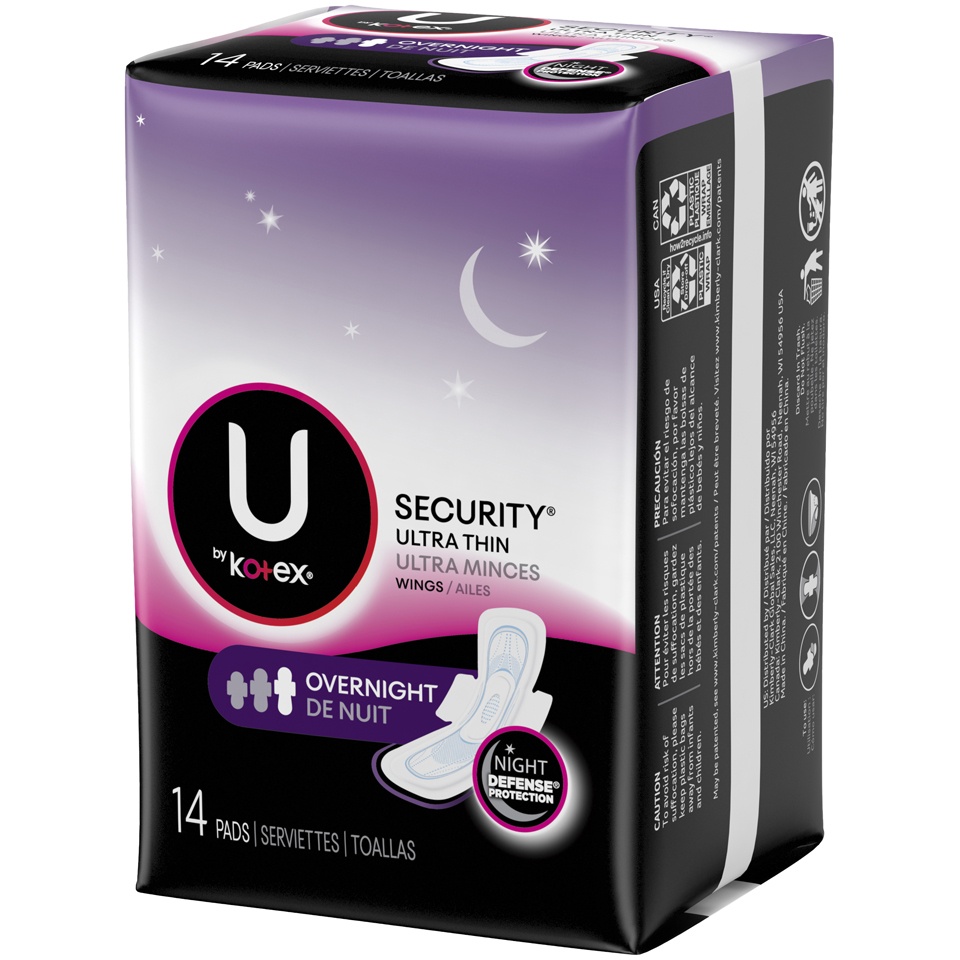 slide 3 of 3, U By Kotex Security Overnight Unscented Ultra Thin Pads With Wings, 14 ct