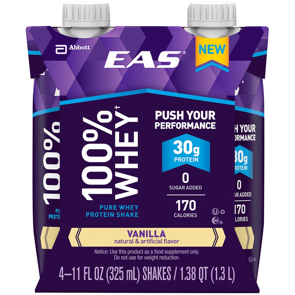 slide 1 of 1, EAS 100% Whey Protein Shake - Vanilla, 4 ct