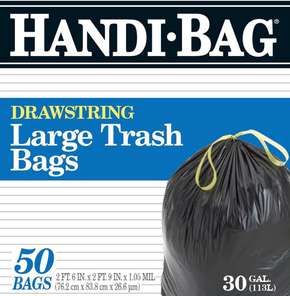 slide 1 of 1, Handi-Bag Large Drawstring Trash Bags 30 Gallon, 50 ct; 30 gal