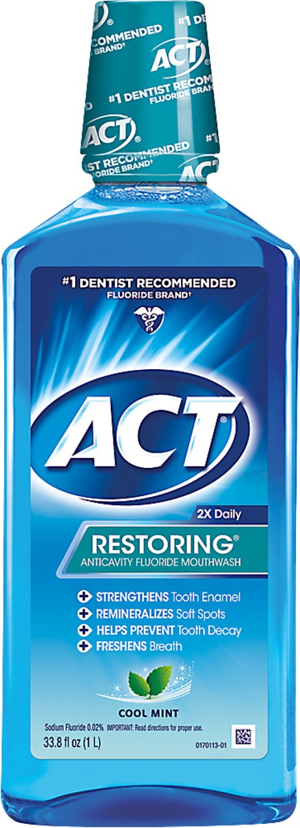 slide 1 of 85, ACT Restoring Anticavity Fluoride Cool Mint Mouthwash 33.8 oz, 33 oz