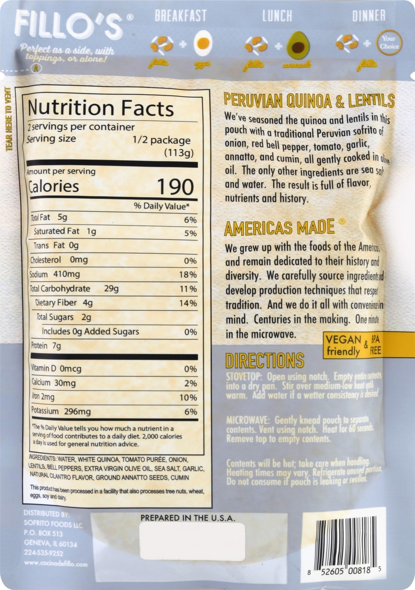 slide 5 of 6, Fillos Peruvian Quinoa & Lentils, 8 oz