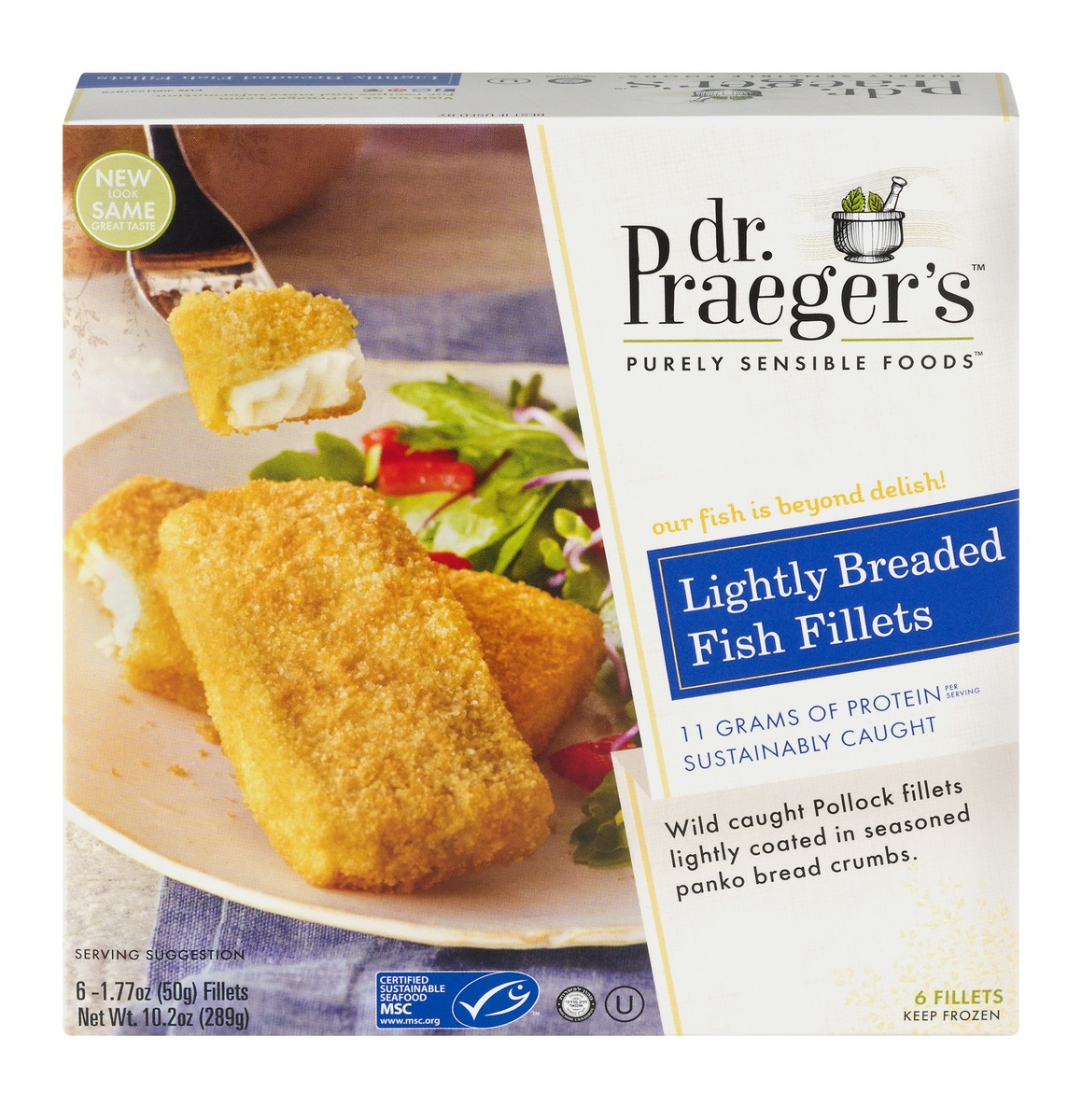 slide 1 of 1, Dr. Praeger's Lightly Breaded Fish Fillets, 10.2 oz