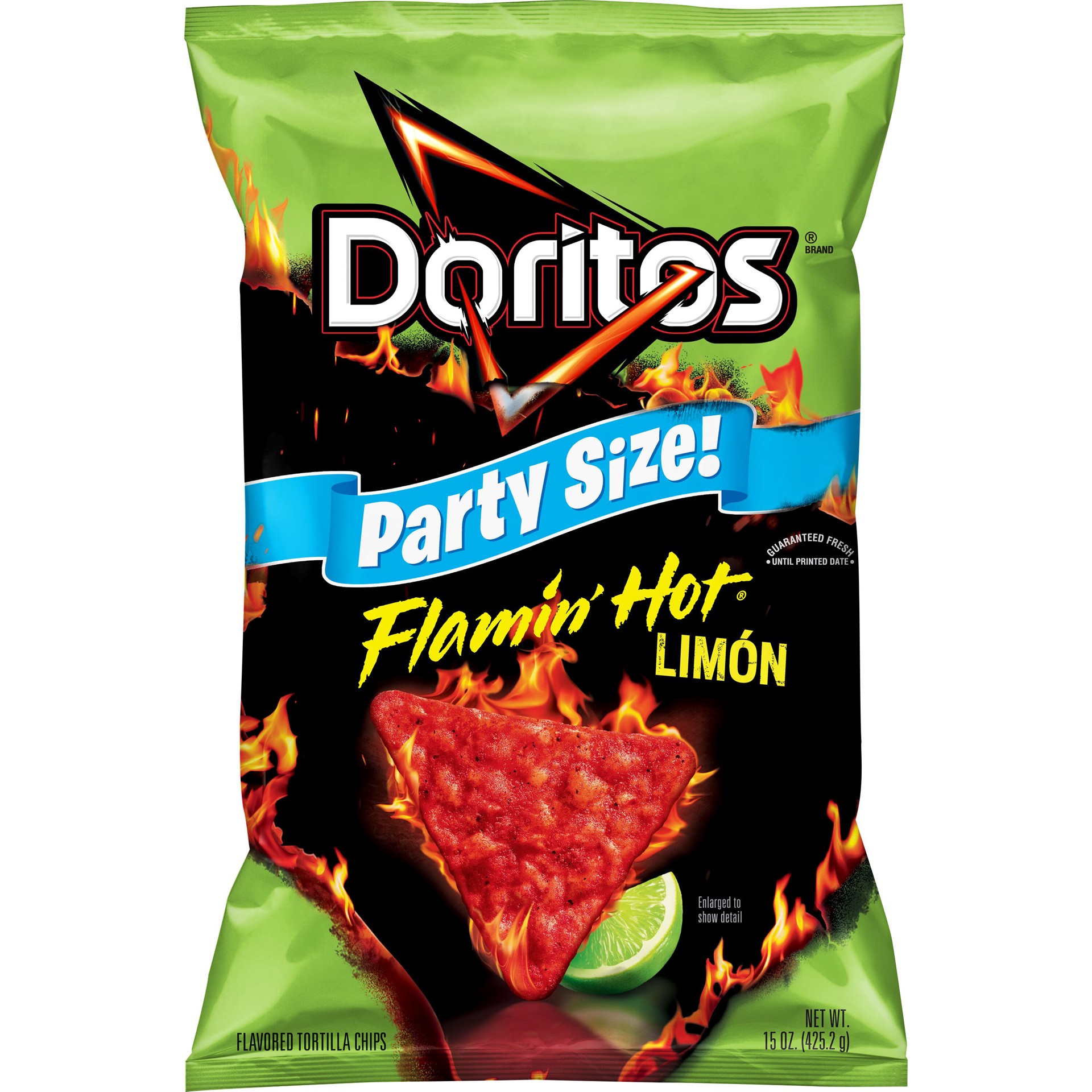 slide 1 of 1, Doritos Flavored Tortilla Chips Flamin' Hot Limon 15 Oz Party Size, 15 oz