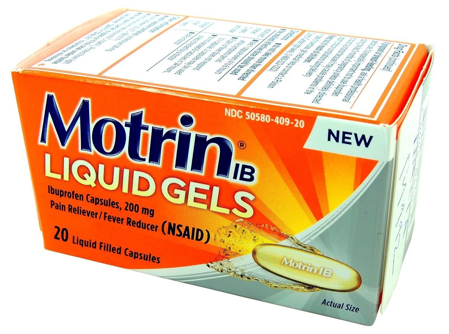 slide 1 of 1, Motrin IB Pain Reliever Fever Reducer Liquid Gels Ibuprofen Capsules, 20 ct