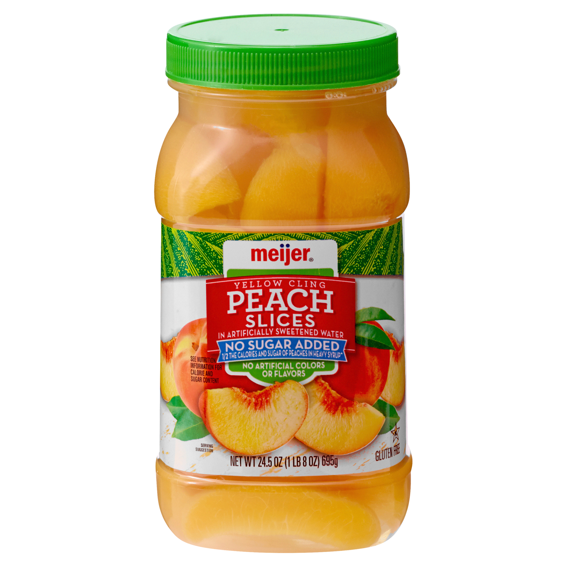 slide 1 of 2, Meijer No Sugar Added Yellow Cling Peach Slices, 24.5 oz