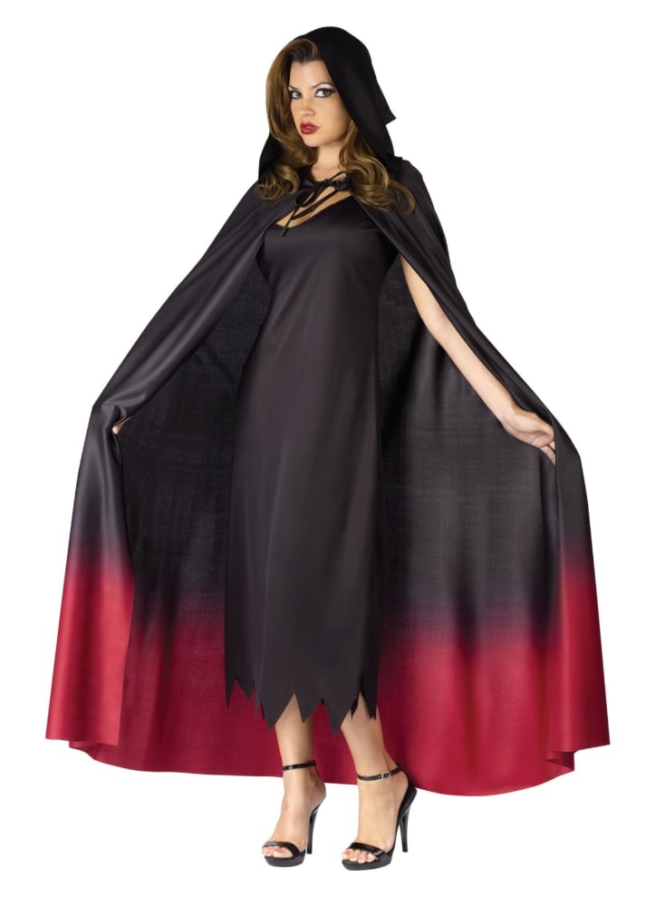 slide 1 of 1, Fun World Black Burgandy Ombre Hooded Cape, 1 ct