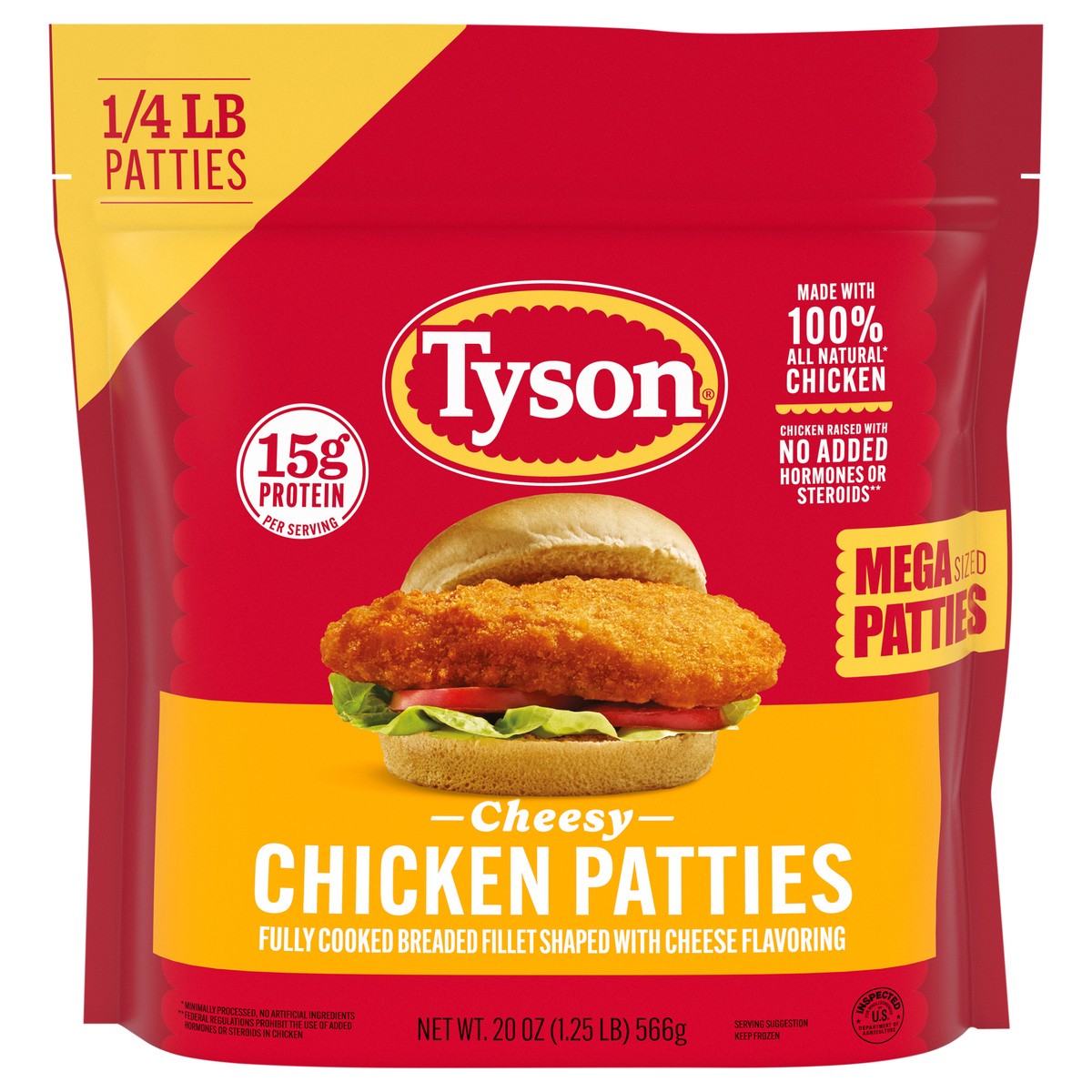 slide 9 of 12, Tyson Frozen Cheesy Mega Chicken Patties, 20 oz, 20 oz