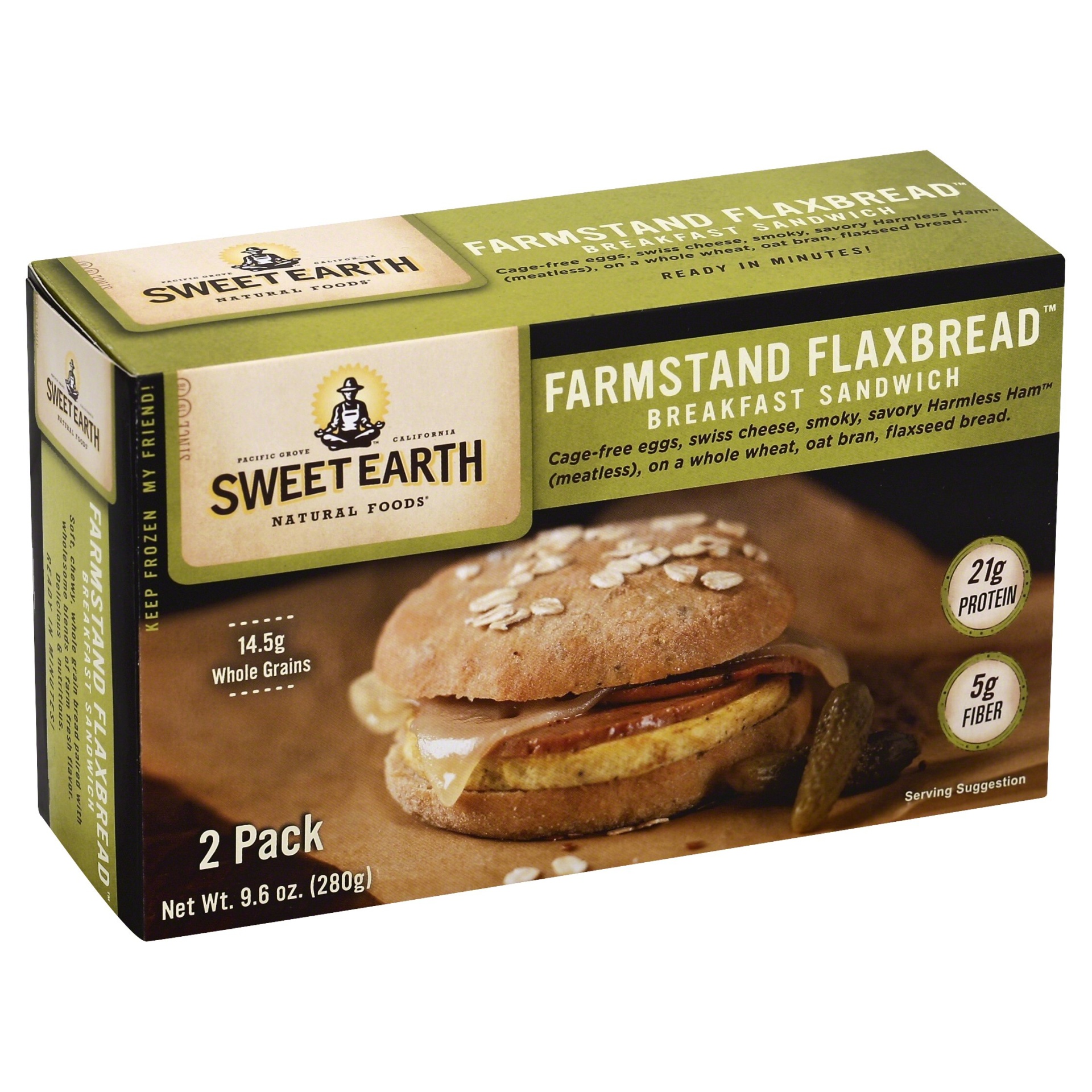 slide 1 of 1, Sweet Earth Natural Foods Vegetarian Breakfast Sandwich - Ham & Swiss, 9.6 oz