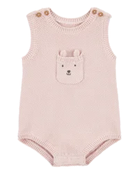 Carter's Baby Solid Cotton Romper - Pink Pink NB