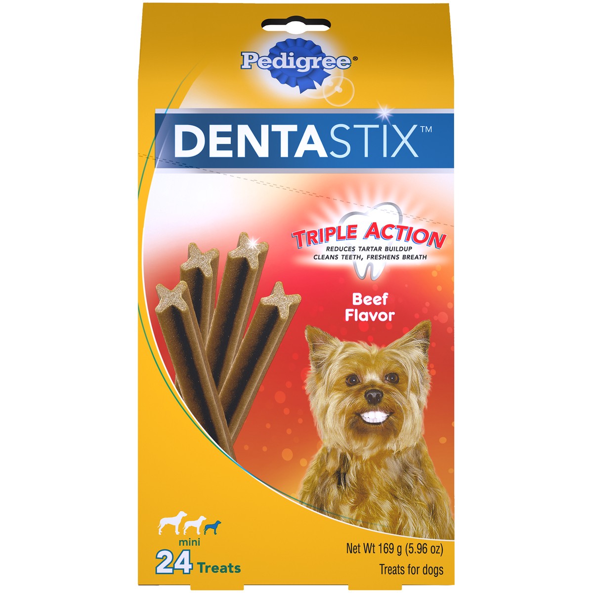 slide 1 of 9, Pedigree Dentastix Beef Flavor Toy/Small Dog Treats Box, 6 Oz