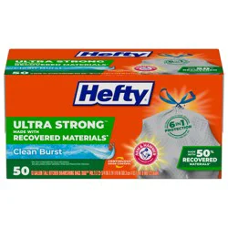 Hefty Ultra Strong 13 Gallon Renew Drawstring Clean Burst Tall Kitchen Bags - 50 ea