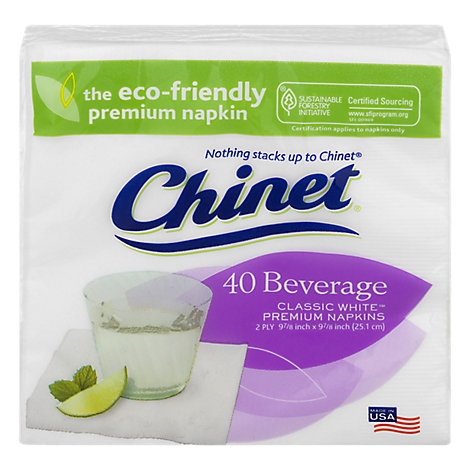 slide 1 of 1, Chinet Napkins Beverage Classic White Wrapper, 40 ct