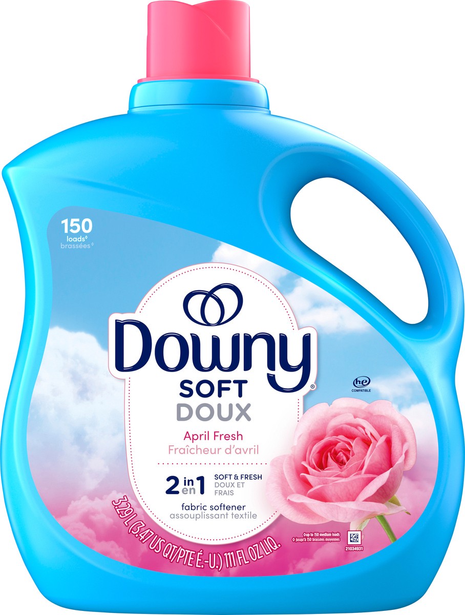 slide 3 of 8, Downy Soft, 2 in 1 Soft and Fresh Liquid Fabric Softener, April Fresh, 111 fl oz, 150 Loads, Fabric Conditioner Liquid provides softness and freshness for fabrics, 3.47 qt