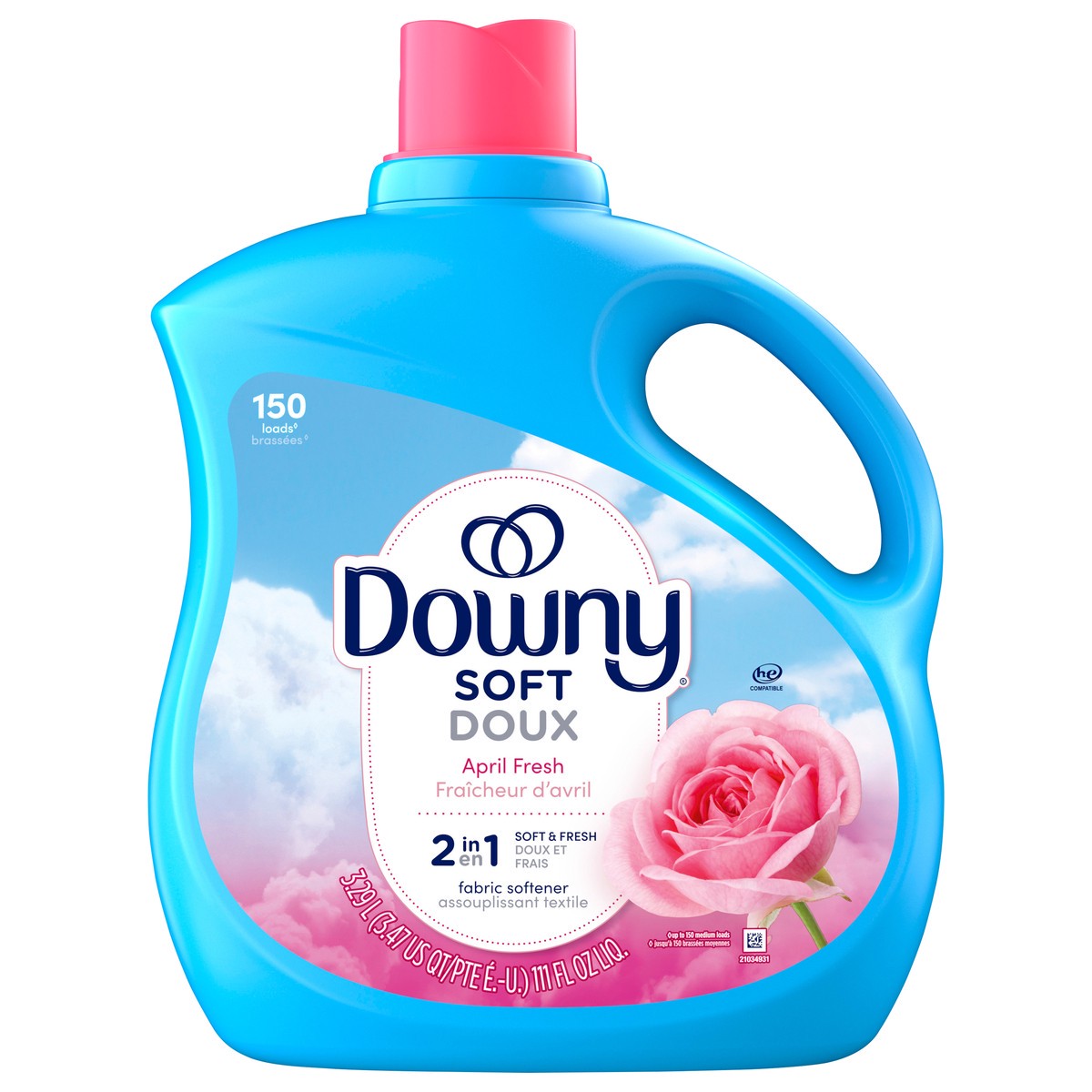 slide 6 of 8, Downy Soft, 2 in 1 Soft and Fresh Liquid Fabric Softener, April Fresh, 111 fl oz, 150 Loads, Fabric Conditioner Liquid provides softness and freshness for fabrics, 3.47 qt