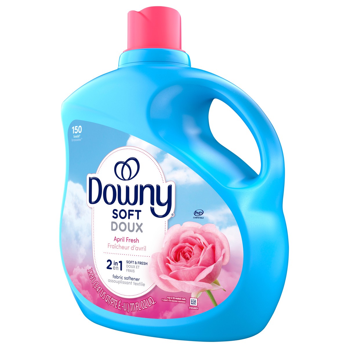slide 7 of 8, Downy Soft, 2 in 1 Soft and Fresh Liquid Fabric Softener, April Fresh, 111 fl oz, 150 Loads, Fabric Conditioner Liquid provides softness and freshness for fabrics, 3.47 qt