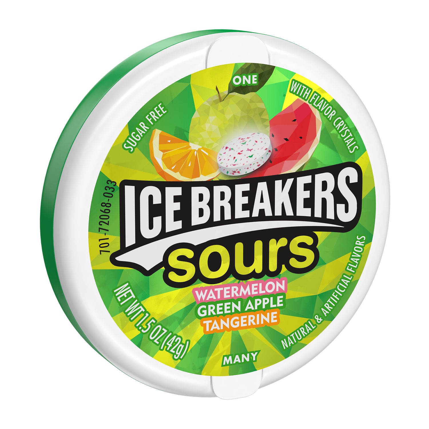 slide 1 of 1, ICE BREAKERS Sours Watermelon, Green Apple and Tangerine Flavored Breath Mints, Sugar Free, 1.5 oz, Tin, 1.5 oz