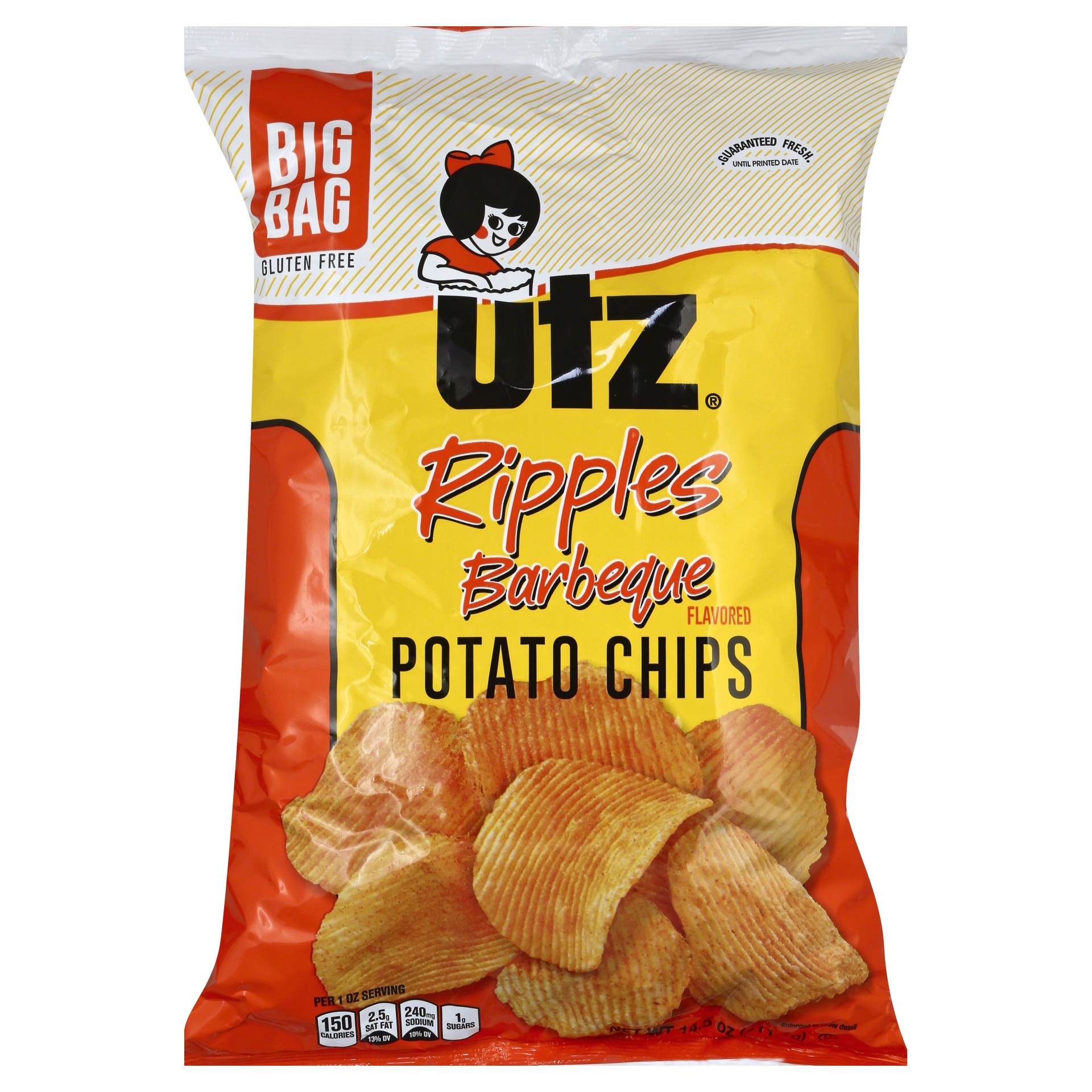 slide 1 of 5, Utz Bar-B-Q Flavored Ripple Cut Potato Chips, 15.5 oz