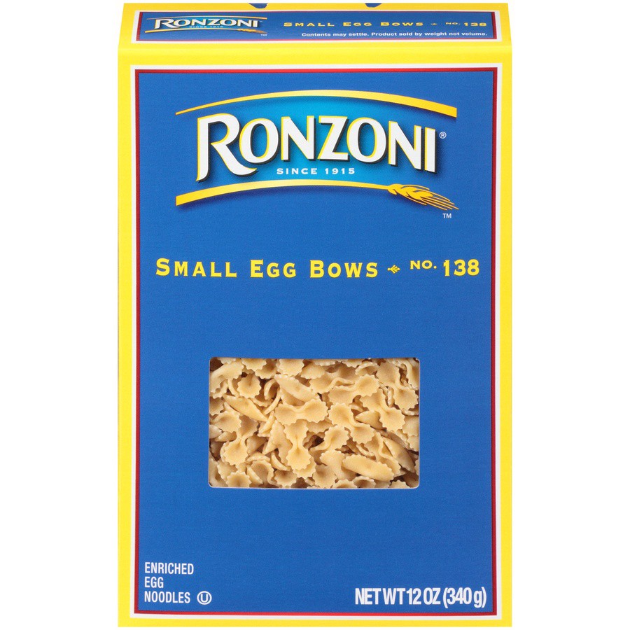 slide 1 of 8, Ronzoni Egg Noodles, Small Egg Bows, No. 138, 12 oz