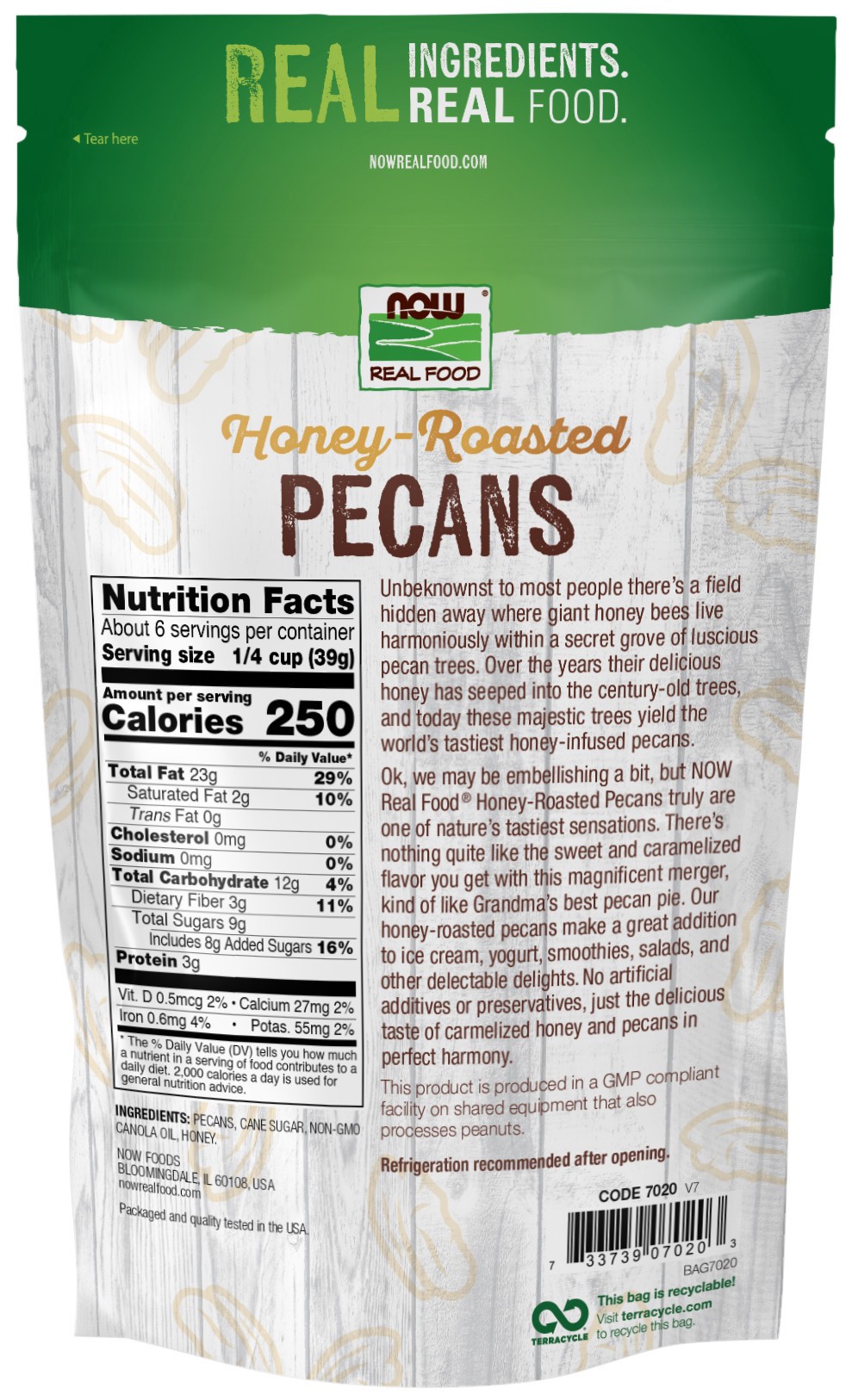slide 2 of 3, NOW Real Food Honey-Roasted Pecans- 8 oz, 8 oz