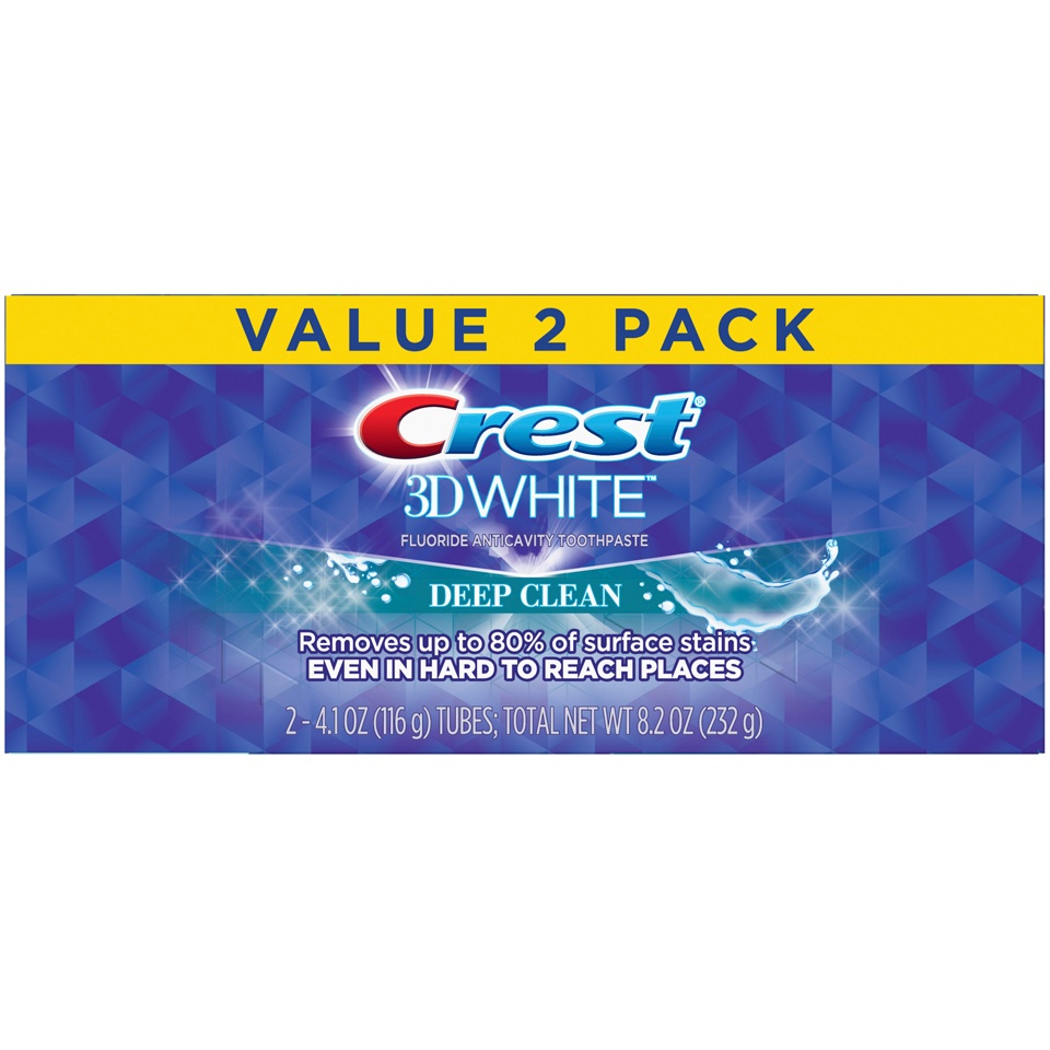 slide 1 of 1, Crest 3D White, Whitening Toothpaste Deep Clean, Pack of 2, 4.1 oz