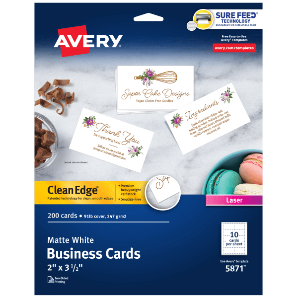 slide 1 of 8, Avery Laser Two-Sided Printable Clean Edge Business Cards - White, 200 ct