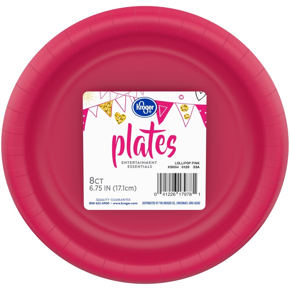 slide 5 of 5, Kroger Enterntainment Essentials Paper Plates - Lollipop Pink - 8 Pack, 7 in