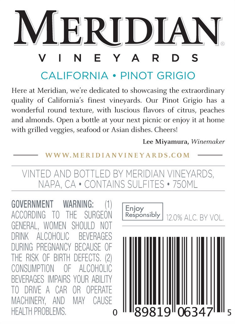 slide 2 of 4, Meridian Pinot Grigio 750 ml, 750 ml