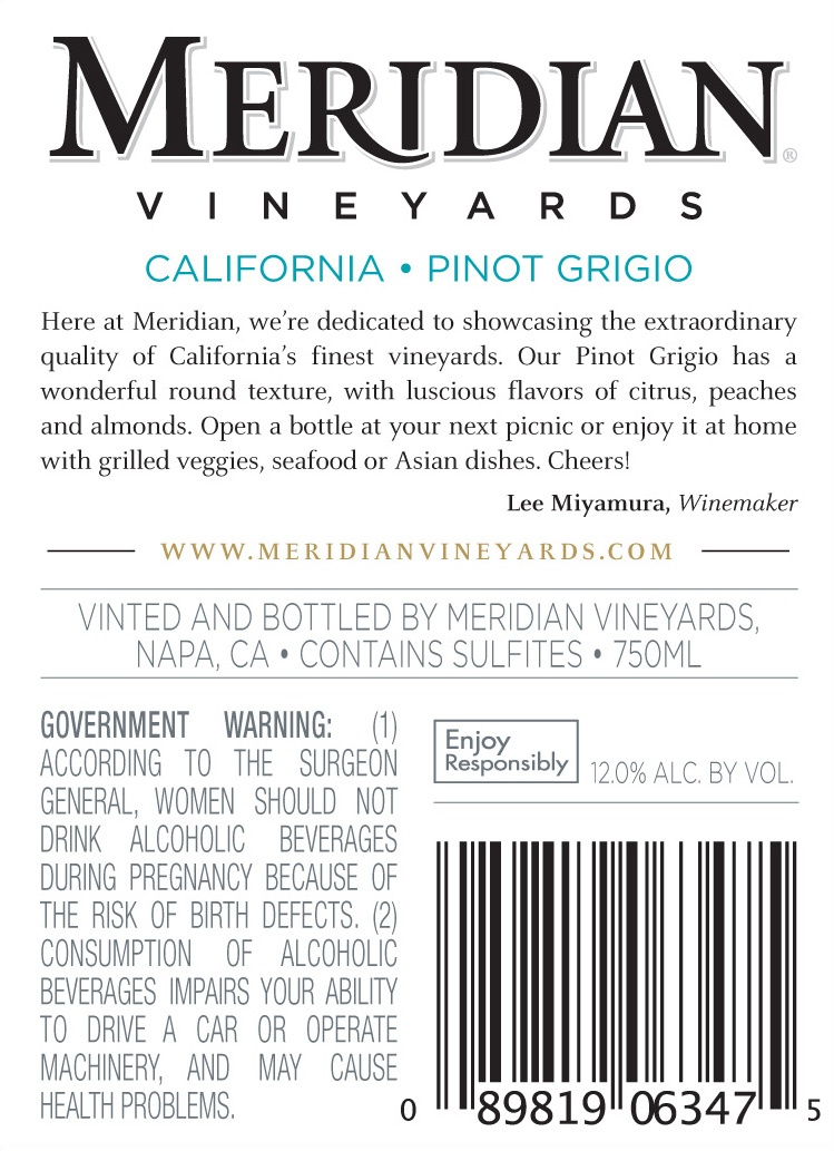 slide 3 of 4, Meridian Vineyards Pinot Grigio White Wine, 750 ml