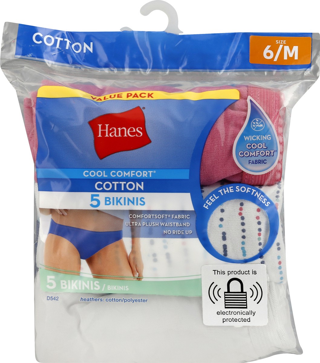 slide 10 of 10, Hanes Bikinis, Cotton, Size 6/M, Value Pack, 5 ct