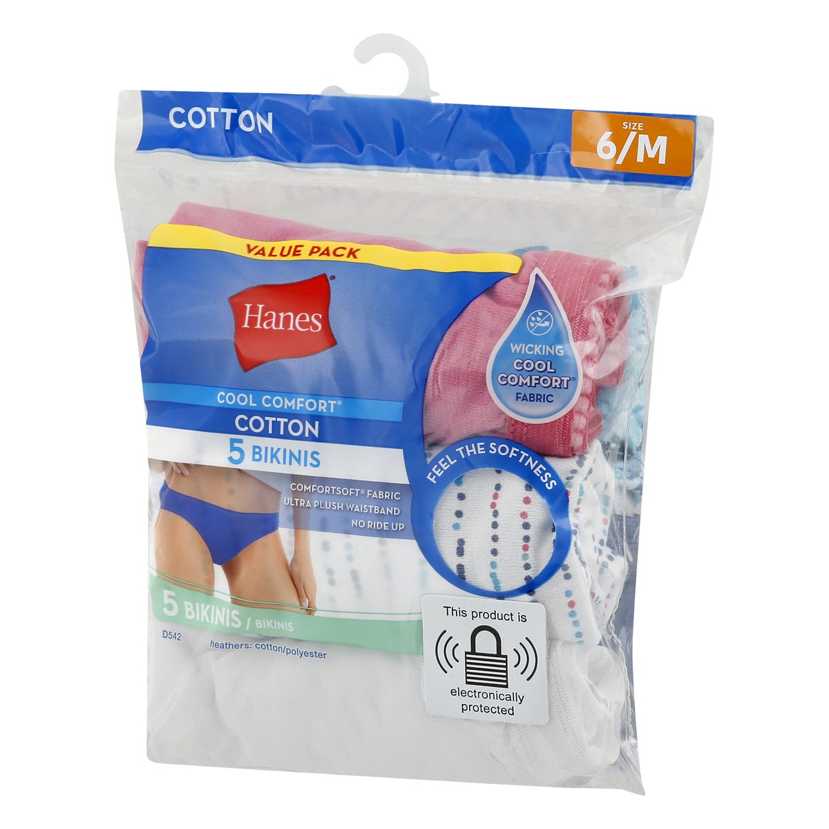slide 8 of 10, Hanes Bikinis, Cotton, Size 6/M, Value Pack, 5 ct