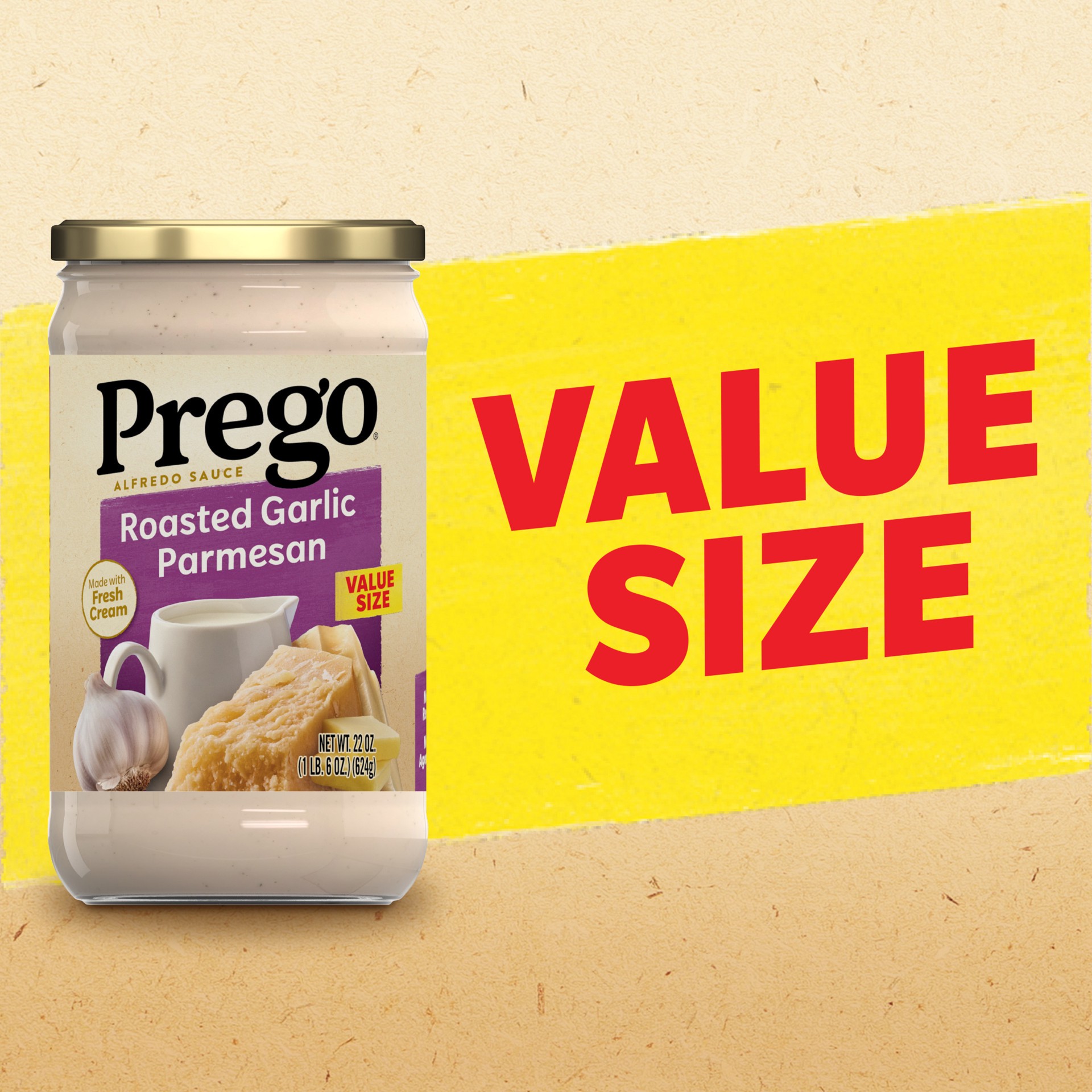 slide 3 of 8, Prego Alfredo Sauce with Roasted Garlic and Parmesan Cheese, 22 oz Jar, 22 oz